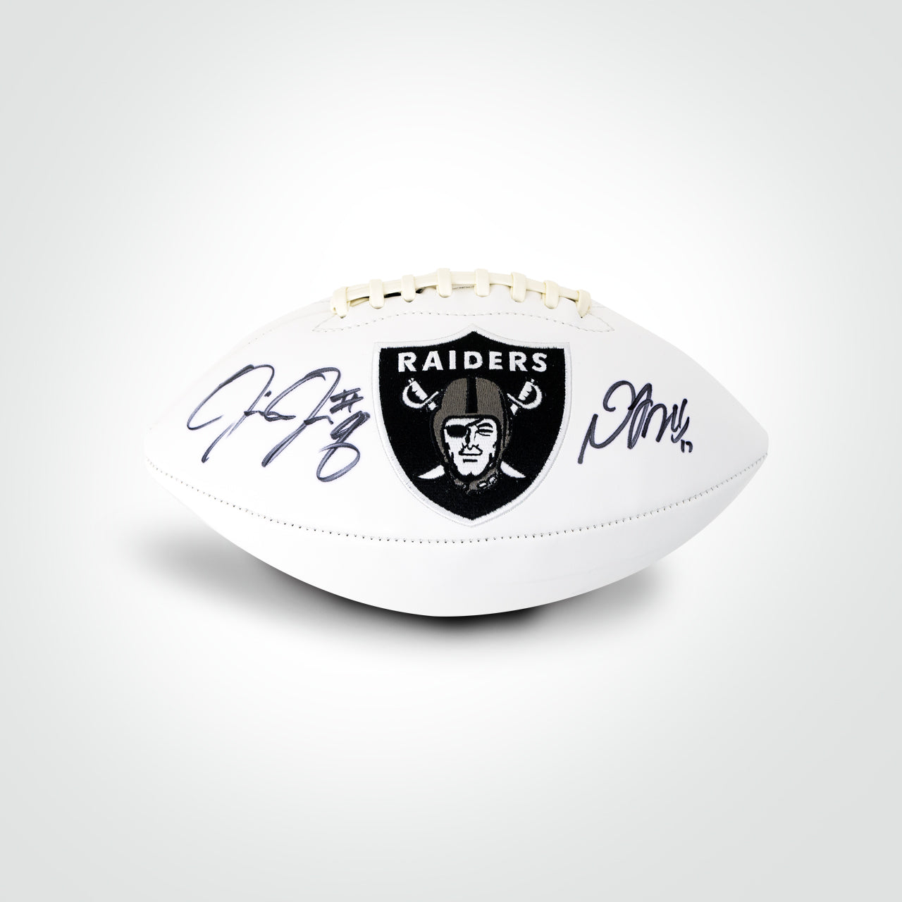 Davante Adams & Josh Jacobs Dual Signed Raiders White Panel Football - The Real Autograph