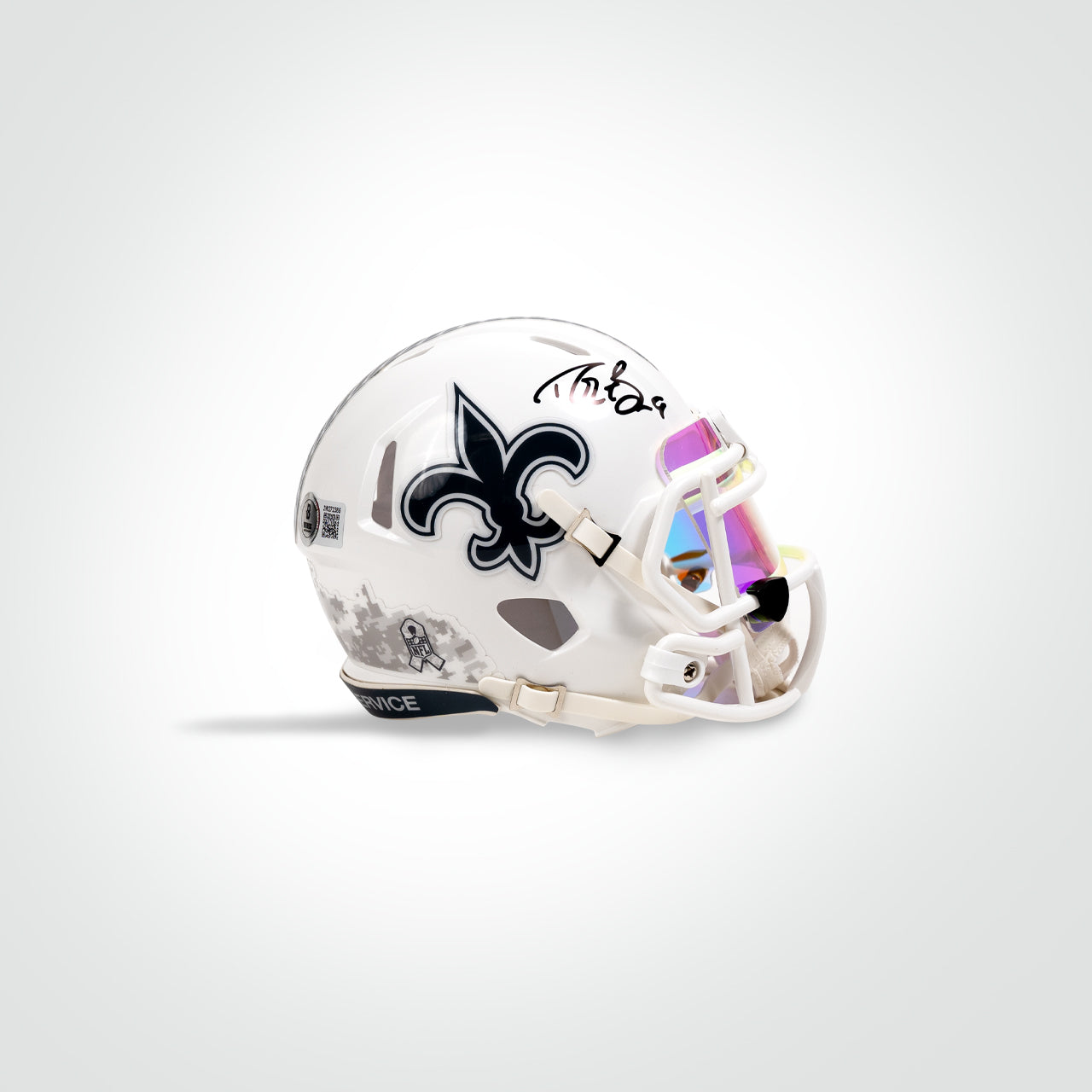 Drew Brees Signed Saints Salute to Service (STS) Mini Helmet - The Real Autograph