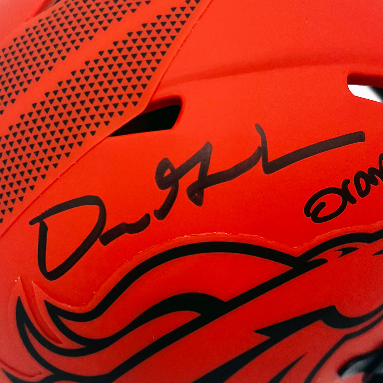 Dre Greenlaw Signed Broncos Rave Mini Helmet Inscribed "Orange Crush" - The Real Autograph