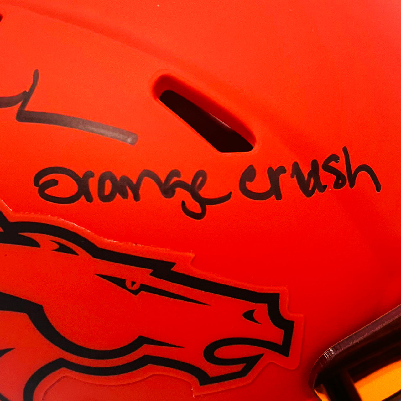 Dre Greenlaw Signed Broncos Rave Mini Helmet Inscribed "Orange Crush" - The Real Autograph