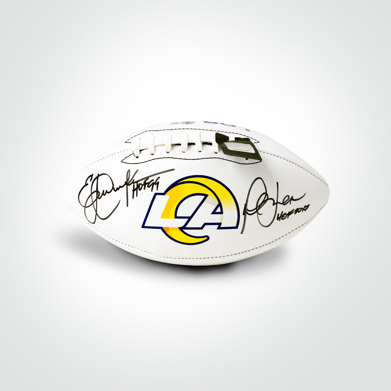 Eric Dickerson & Marshall Faulk Dual Signed Rams White Panel Football - The Real Autograph