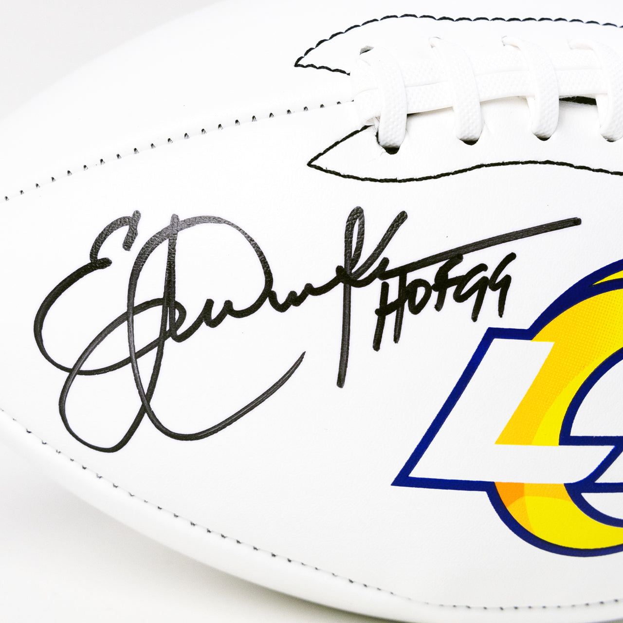 Eric Dickerson & Marshall Faulk Dual Signed Rams White Panel Football - The Real Autograph