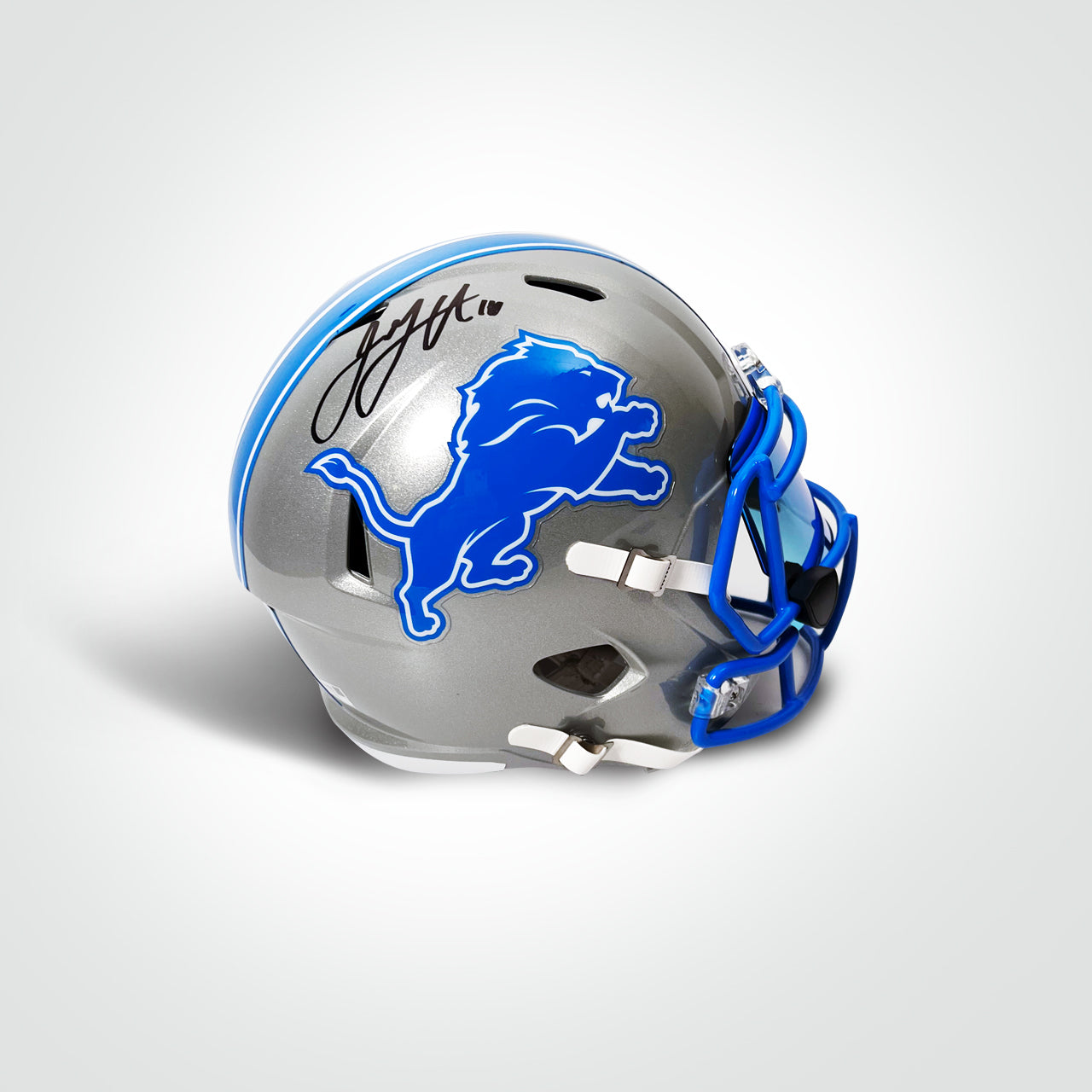 Jared Goff Signed Lions Throwback Speed Full Size Replica Helmet - The Real Autograph