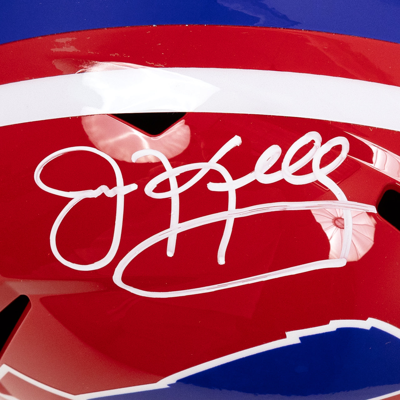 Jim Kelly & Andre Reed Dual Signed Bills Throwback Speed Full Size Replica Helmet - The Real Autograph