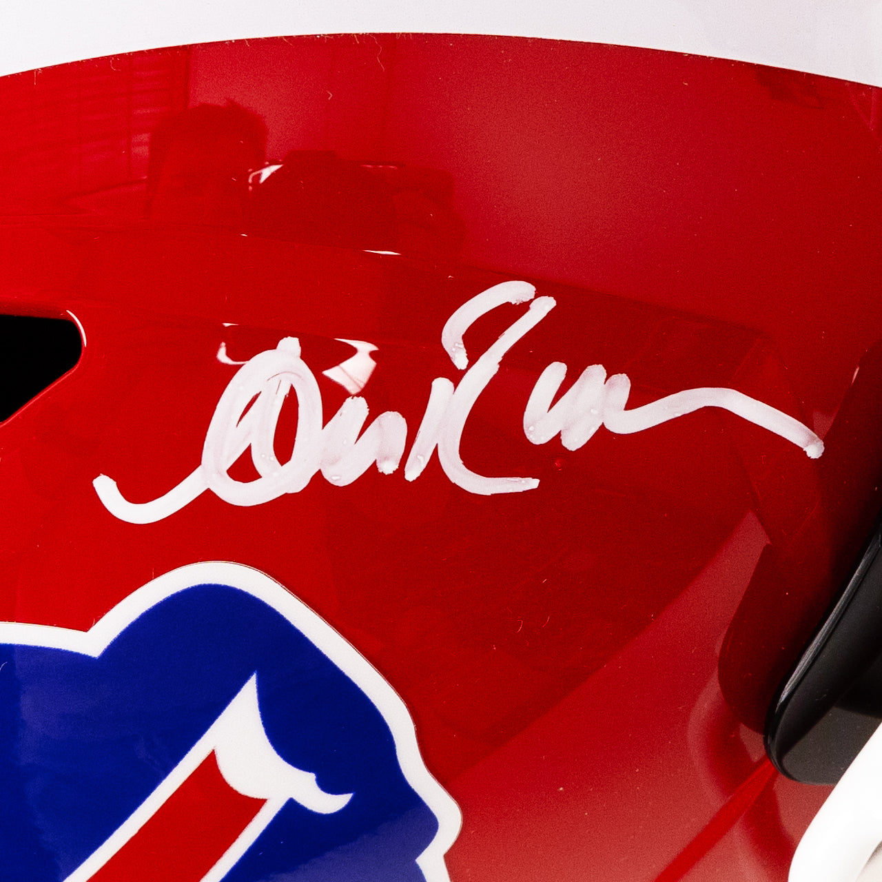 Jim Kelly & Andre Reed Dual Signed Bills Throwback Speed Full Size Replica Helmet - The Real Autograph