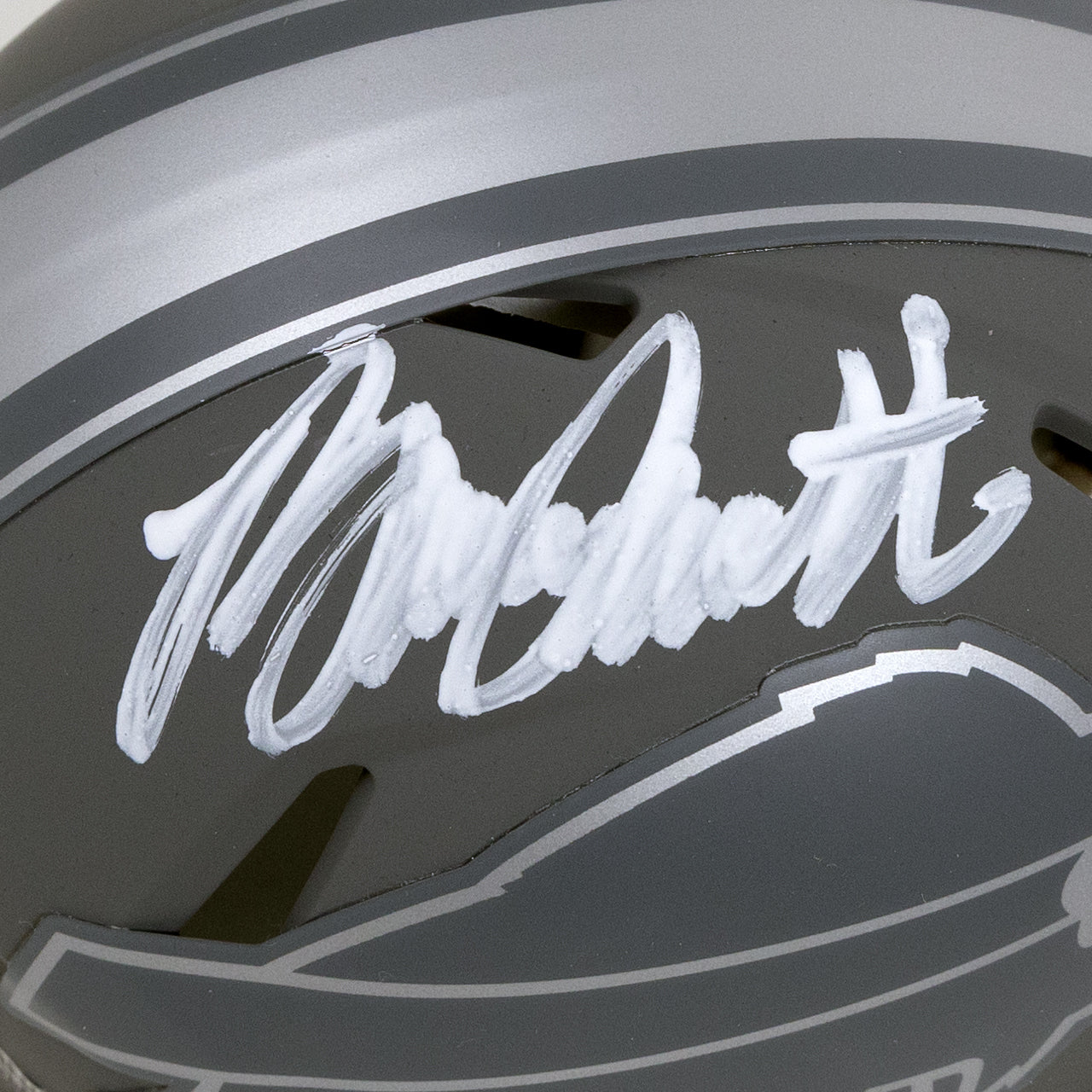 Jim Kelly & Bruce Smith Dual Signed Bills Slate Mini Helmet - The Real Autograph