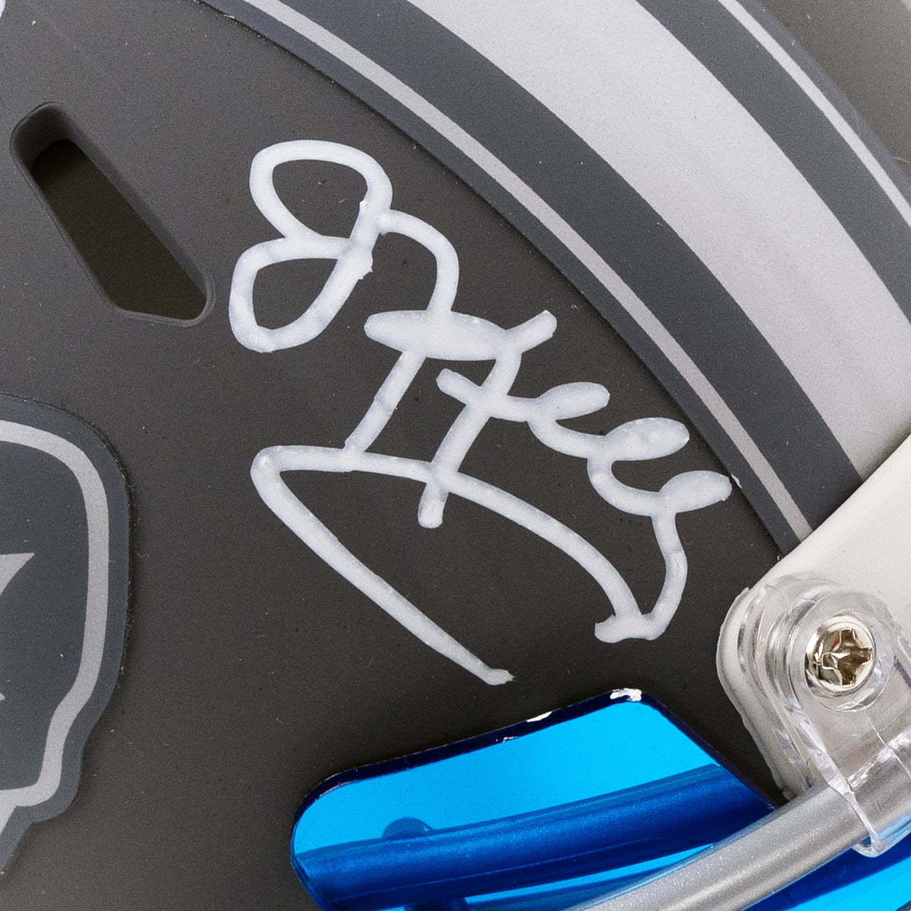 Jim Kelly & Bruce Smith Dual Signed Bills Slate Mini Helmet - The Real Autograph