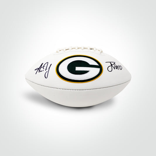 Jordan Love & Aaron Jones Dual Signed Packers White Panel Football - The Real Autograph