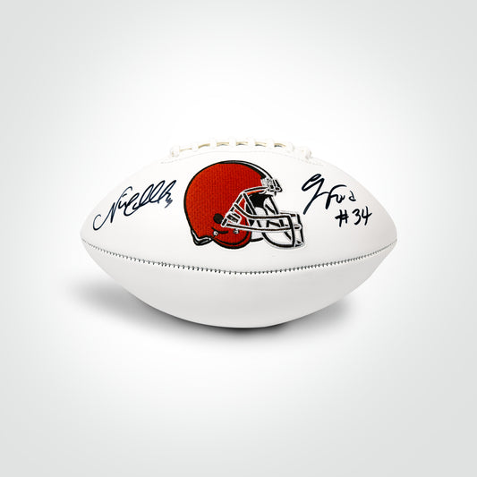 Nick Chubb & Jerome Ford Dual Signed Browns White Panel Football - The Real Autograph