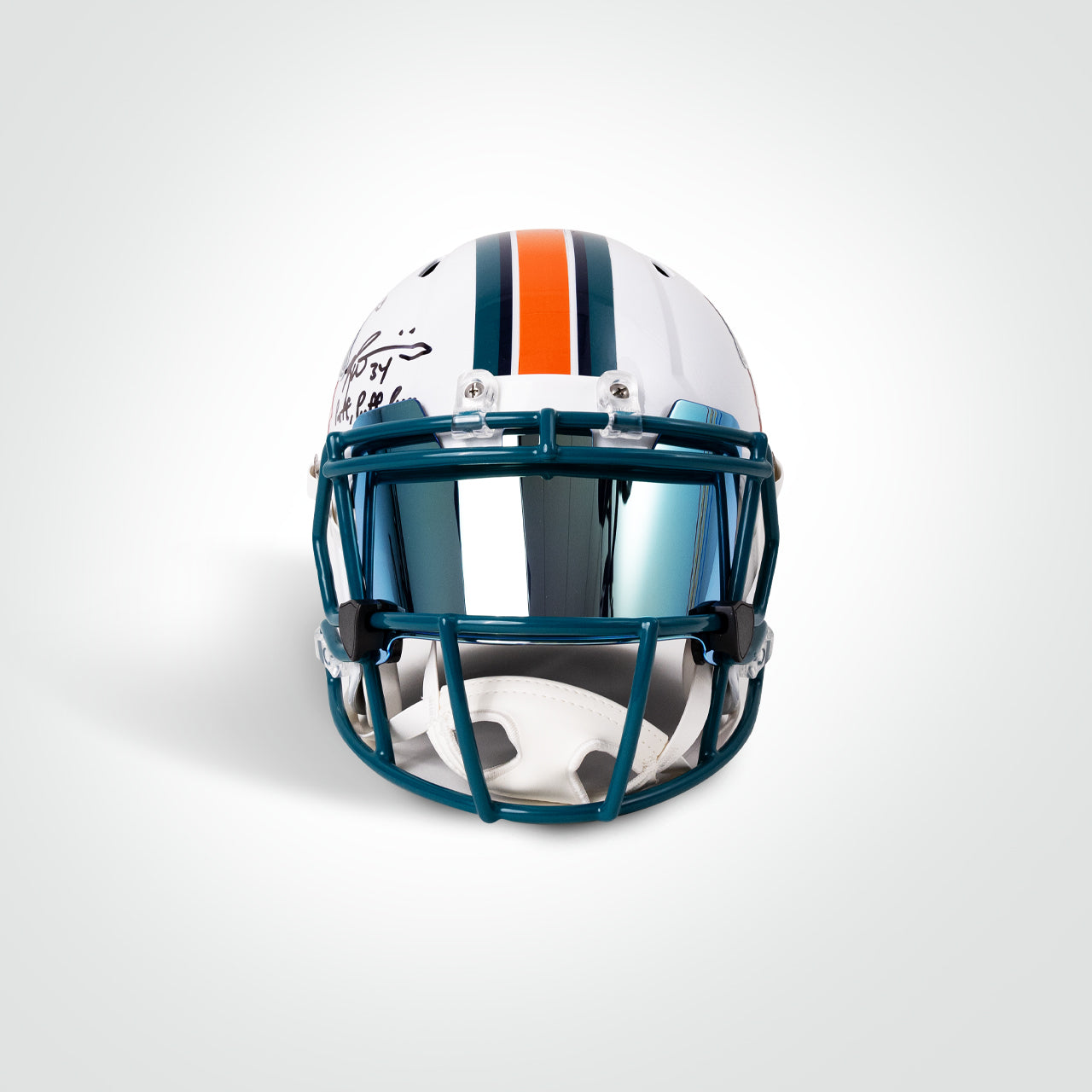 Ricky Williams & De'Von Achane Dual Signed Dolphins Throwback Full Size Replica Helmet Inscribed "Puff, Puff, Run"