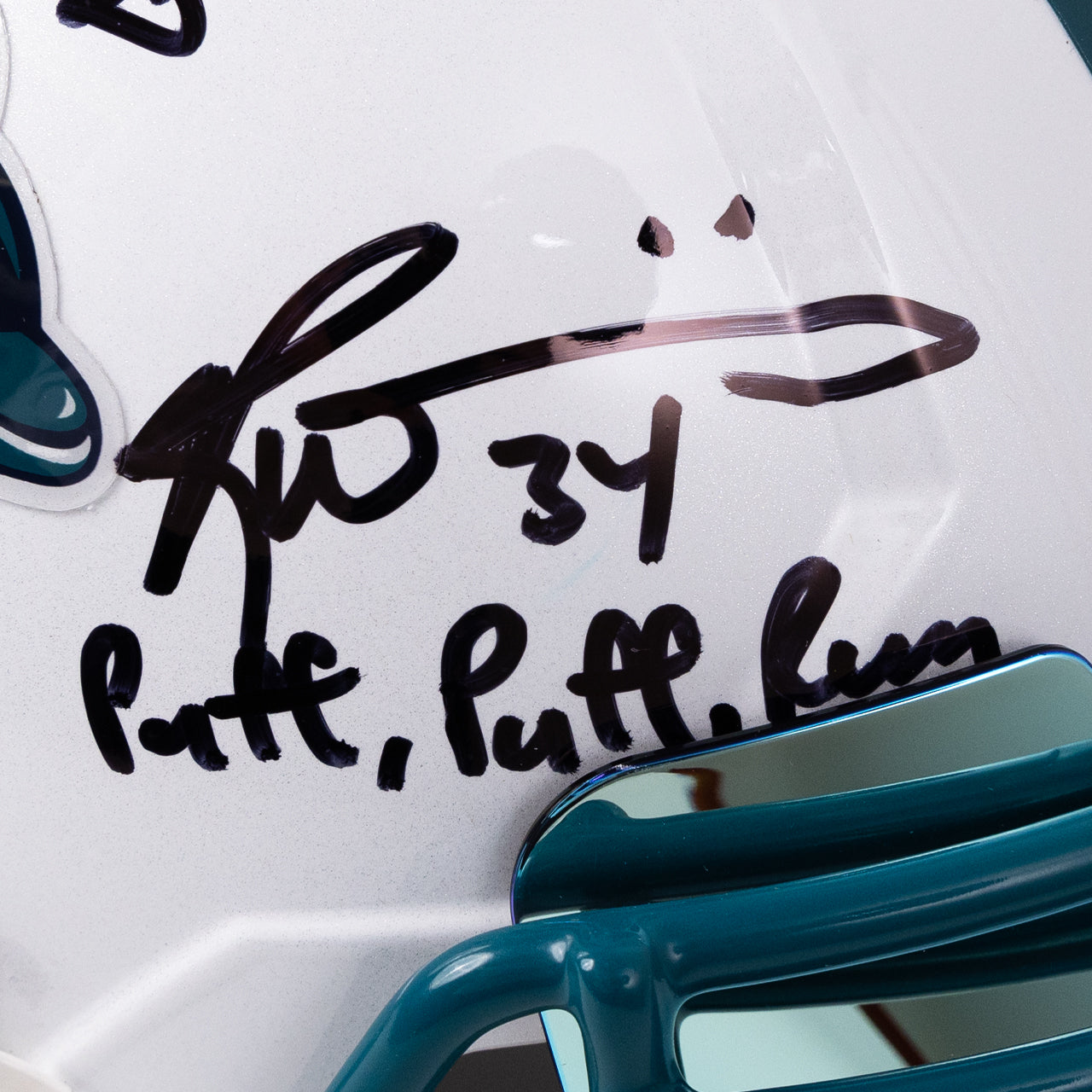 Ricky Williams & De'Von Achane Dual Signed Dolphins Throwback Full Size Replica Helmet Inscribed "Puff, Puff, Run"