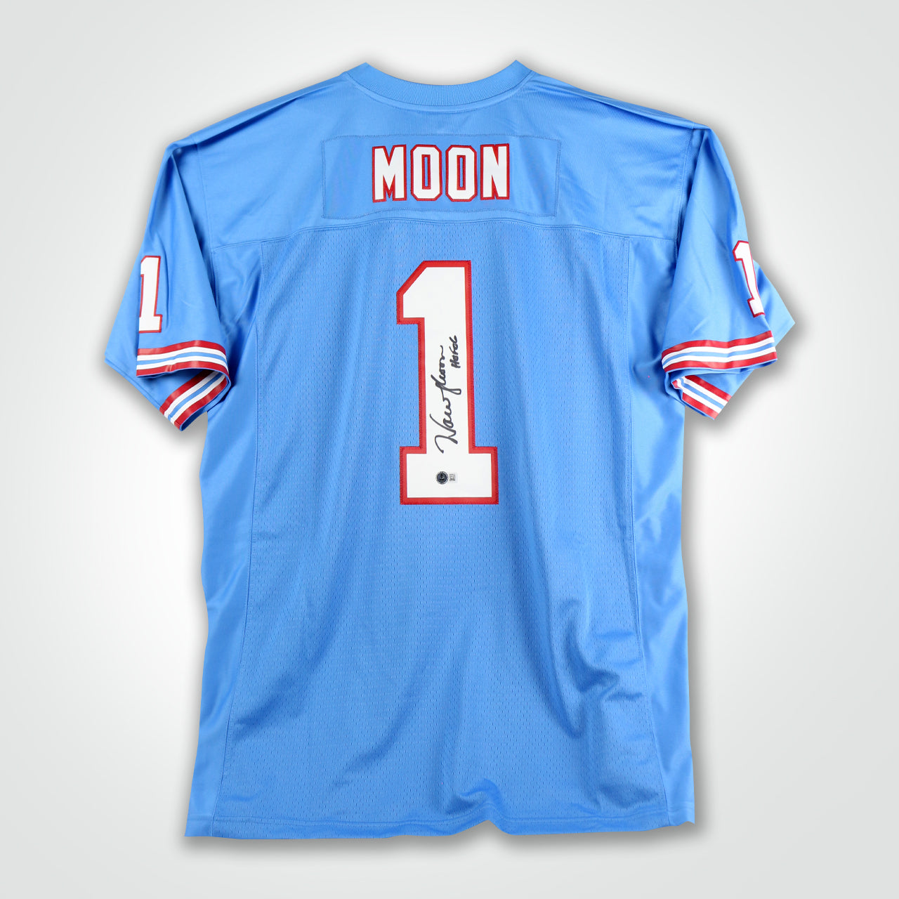 Warren Moon Signed Oilers Mitchell & Ness Replica Jersey Inscribed "HoF 06" - The Real Autograph