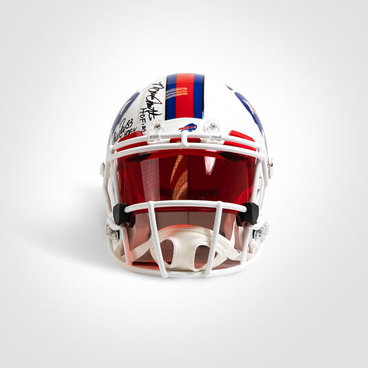 Quad Signed Bruce Smith, Jim Kelly, Thurman Thomas, & Andre Reed Bills Speed Full Size Authentic Helmet Inscribed HoF Years