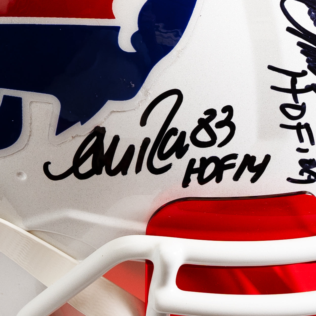 Quad Signed Bruce Smith, Jim Kelly, Thurman Thomas, & Andre Reed Bills Speed Full Size Authentic Helmet Inscribed HoF Years