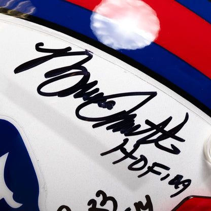 Quad Signed Bruce Smith, Jim Kelly, Thurman Thomas, & Andre Reed Bills Speed Full Size Authentic Helmet Inscribed HoF Years