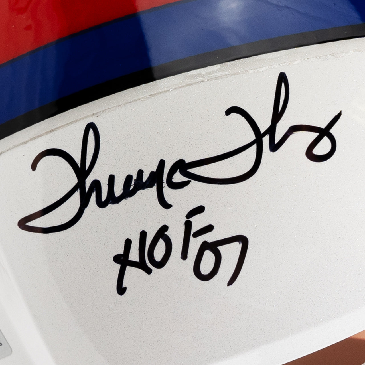 Quad Signed Bruce Smith, Jim Kelly, Thurman Thomas, & Andre Reed Bills Speed Full Size Authentic Helmet Inscribed HoF Years