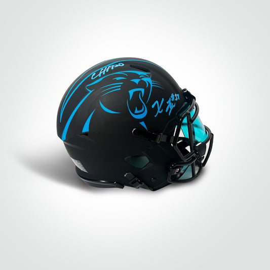 Chuba Hubbard & Xavier Legette Dual Signed Panthers Eclipse Full Size Authentic Helmet - The Real Autograph