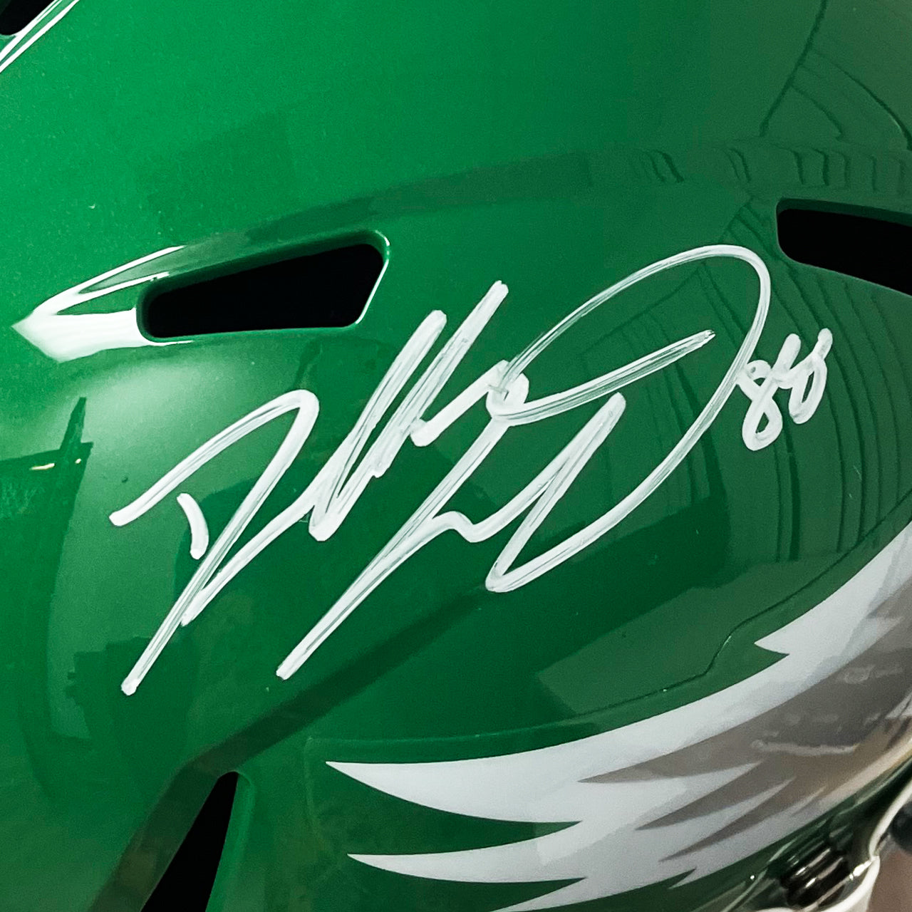 Dallas Goedert Signed Eagles Kelly Green Full Size Replica Helmet