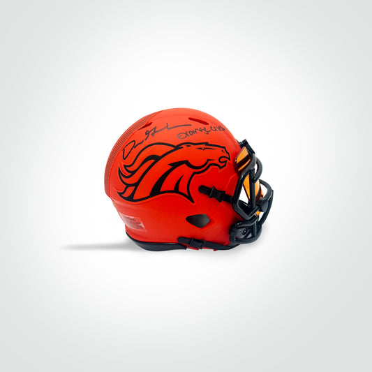 Dre Greenlaw Signed Broncos Rave Mini Helmet Inscribed "Orange Crush" - The Real Autograph