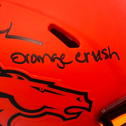 Dre Greenlaw Signed Broncos Rave Mini Helmet Inscribed "Orange Crush" - The Real Autograph