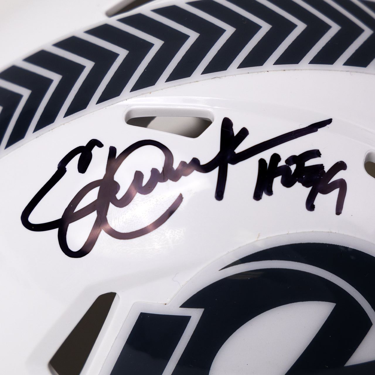 Eric Dickerson & Marshall Faulk Signed Rams Salute to Service Mini Helmet Inscribed HoF Years