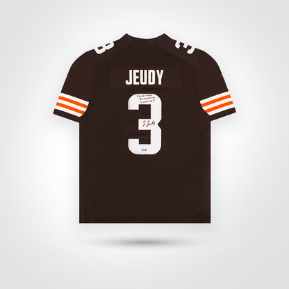 Jerry Jeudy Signed Browns Nike Game Jersey Inscribed "Hard Work Determines Success"
