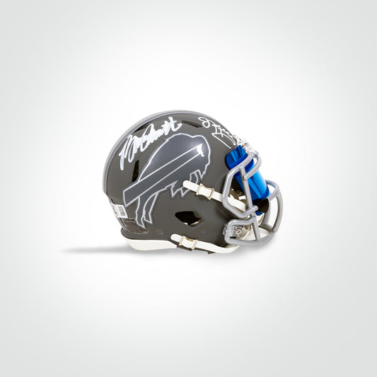 Jim Kelly & Bruce Smith Dual Signed Bills Slate Mini Helmet - The Real Autograph
