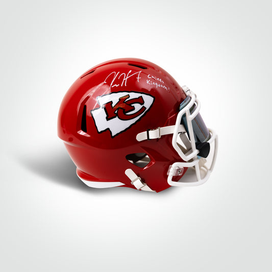 Kareem Hunt Signed Chiefs Speed Full Size Replica Helmet Inscribed "Cheifs Kingdom!"